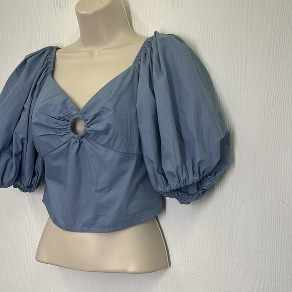 Abercrombie & Fitch - Blue Puff Short Sleeve Lightweight Poplin Ring Blouse SM - Picture 5 of 9